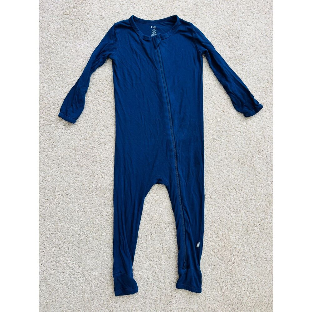 Kyte Baby Zip Up One Piece Pajamas Toddler 4T Navy Blue Bamboo Snug Fit Double Z